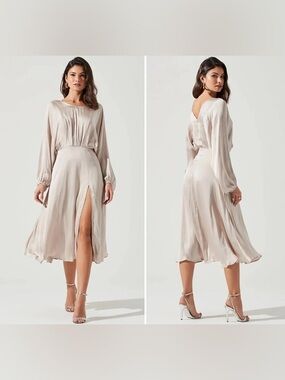 Astr the Label Marin Dolman Sleeve Champagne Midi Dress (L)